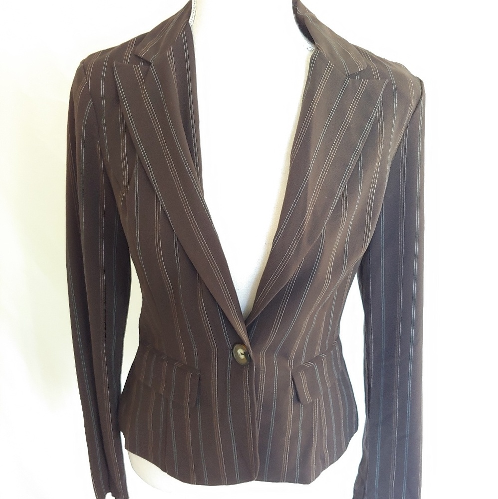 BCX Brown Striped Blazer Suit Jacket